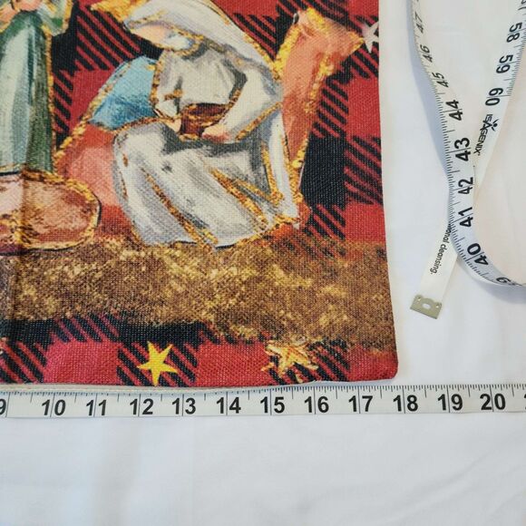 4x Christmas Nativity Scene Holy Night Canvas Pillow Covers Plaid Red White New - Picture 11 of 14